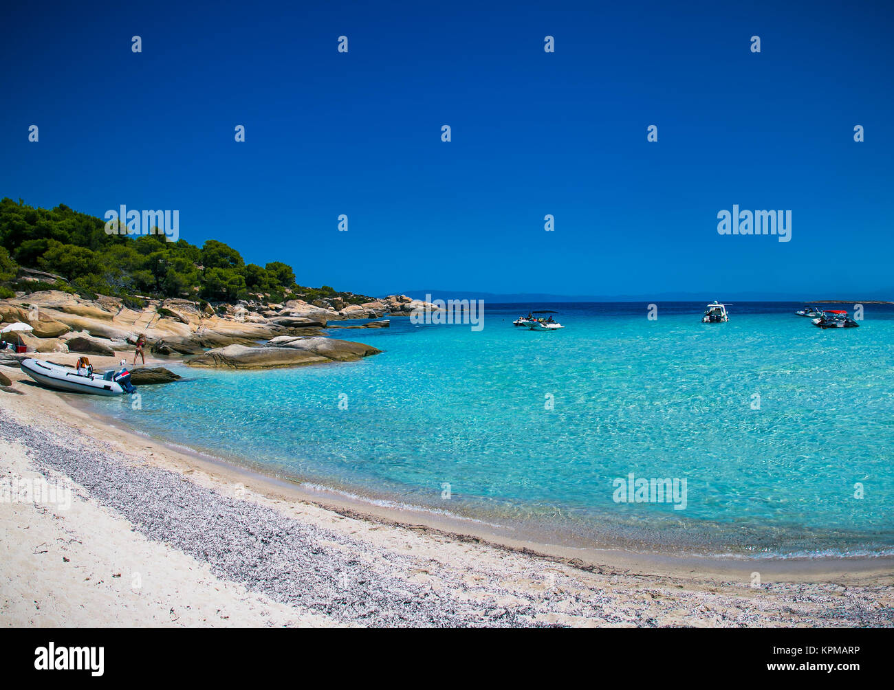Beautiful beach on Diaporos island near Sithonia on Halkidiki, Greece. Stock Photo