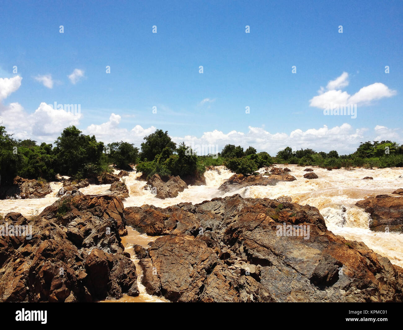 Liphi waterfalls or mekong river on the rainy season, Don Khone, Siphan Don, Southern of Laos Stock Photo