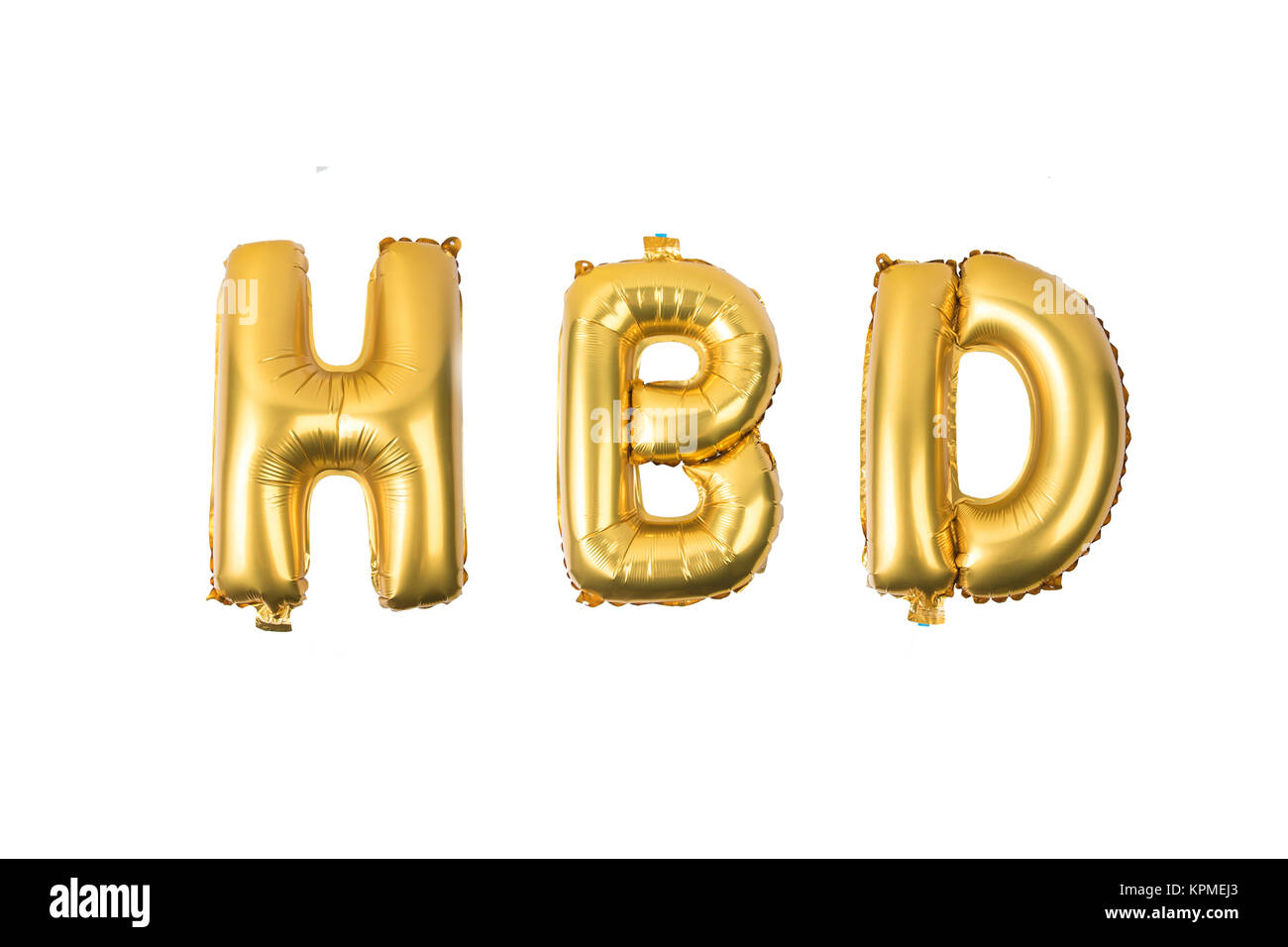 happy birthday English alphabet from yellow (Golden) balloons on a white background . Stock Photo