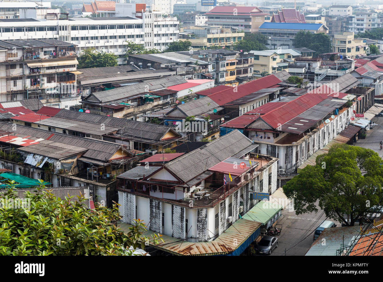 Bangkok, Thailand.  Local Housing in Neighborhood of Wat Saket (Phu Khao Thong), the Golden Mount. Stock Photo