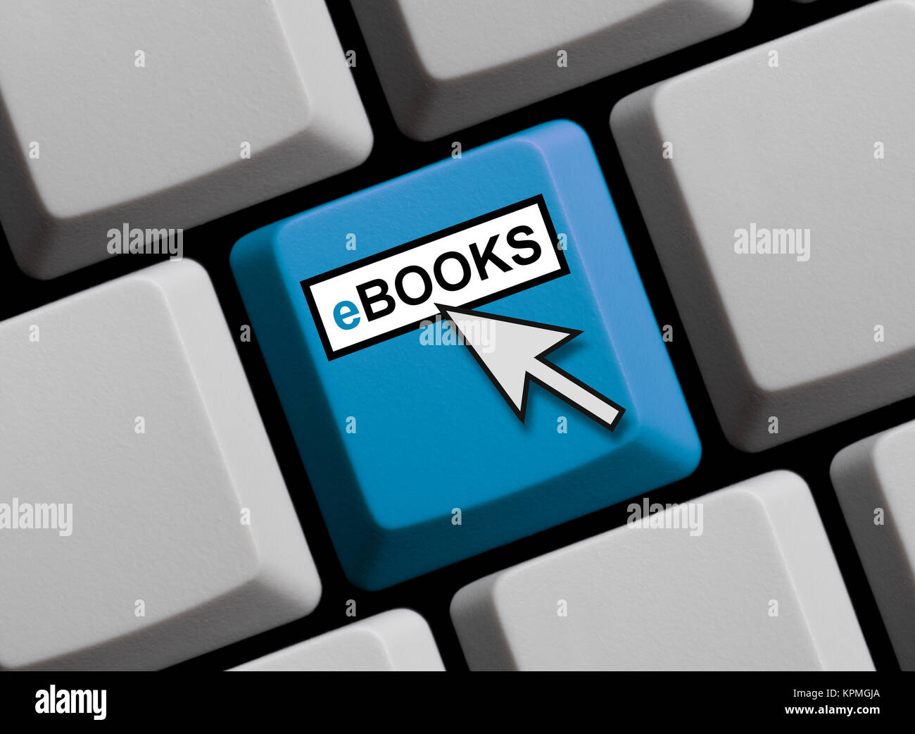 Farbige Taste einer Computer Tastatur mit Mauspfeil zeigt eBooks Stock Photo
