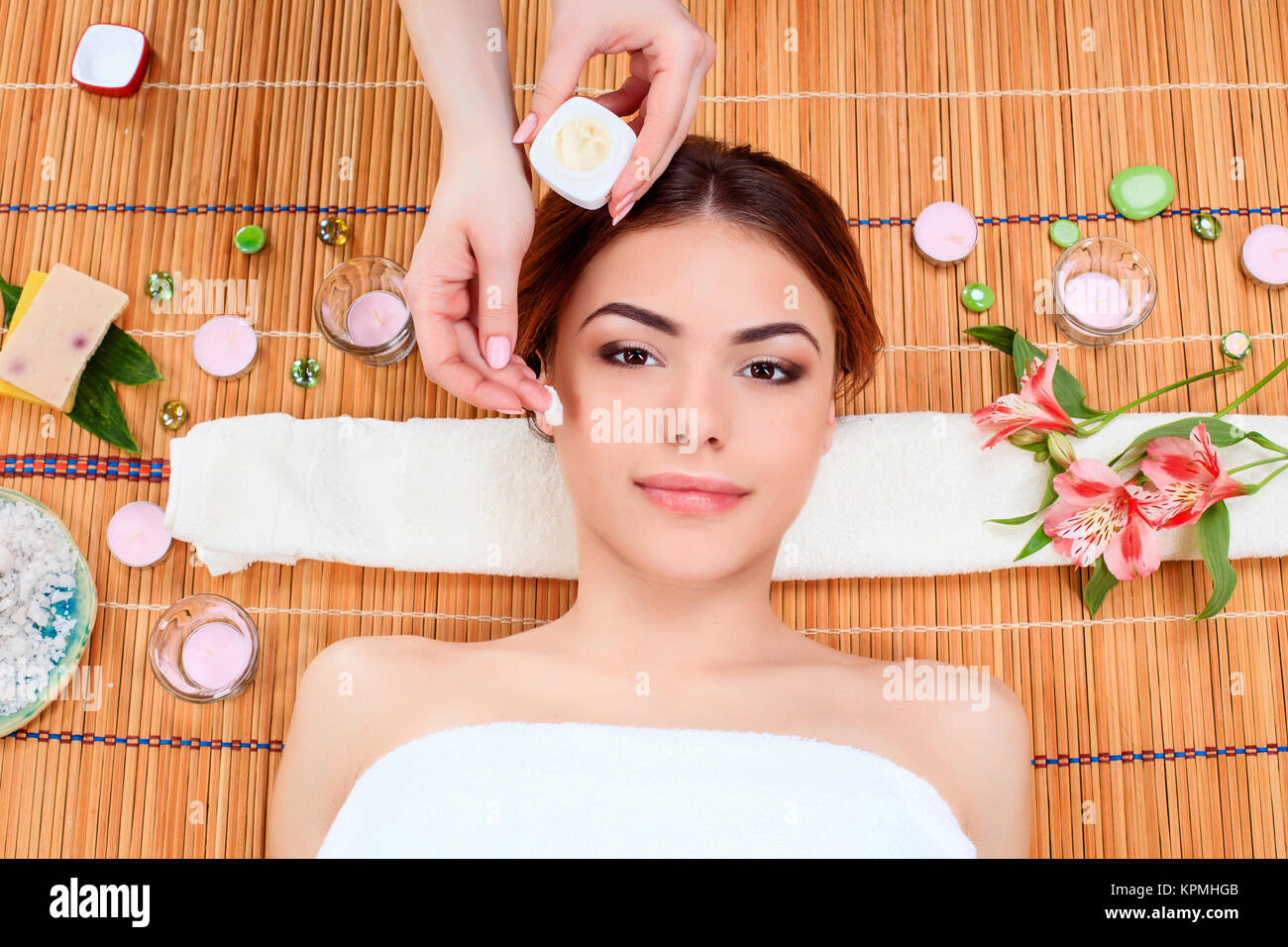 Beautiful young woman at a spa salon Stock Photo
