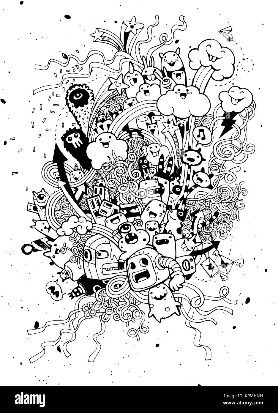 Hand Drawn of Monster party background Stock Photo