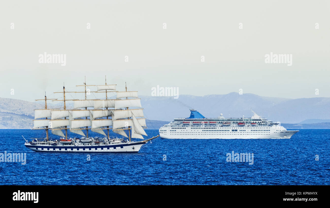 windjammer with five masts in the mediterranean sea Stock Photo