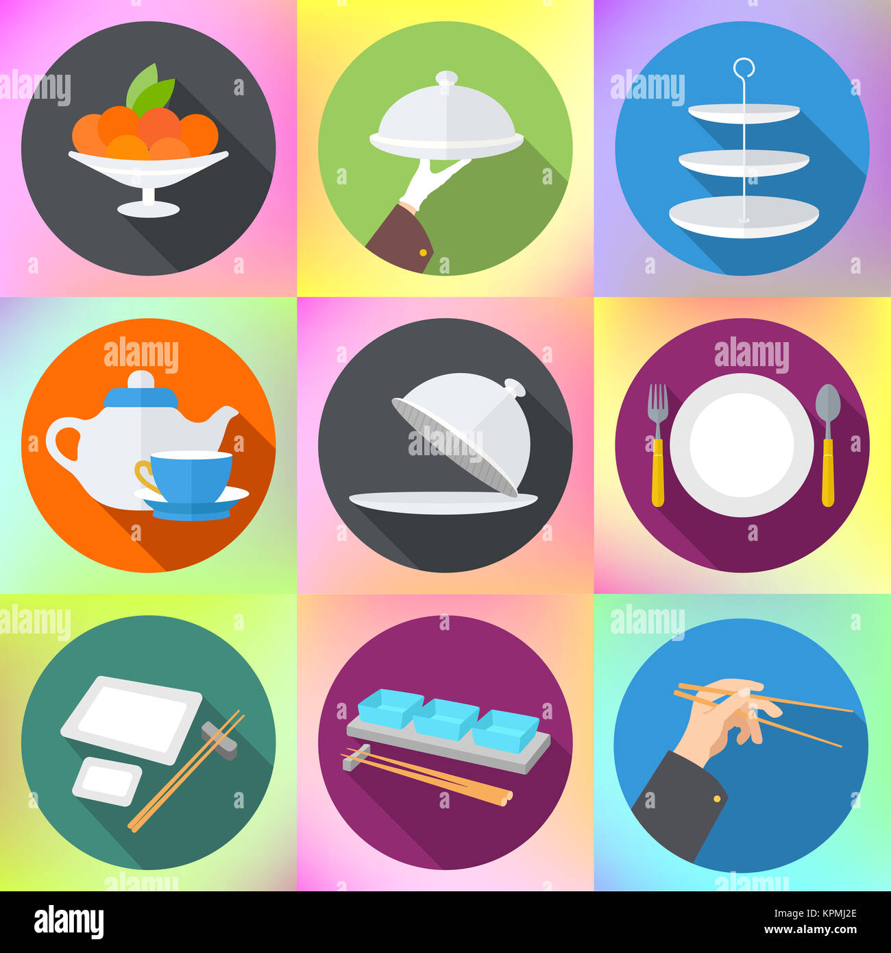 Set flat design icons for restaurant Stock Photo - Alamy