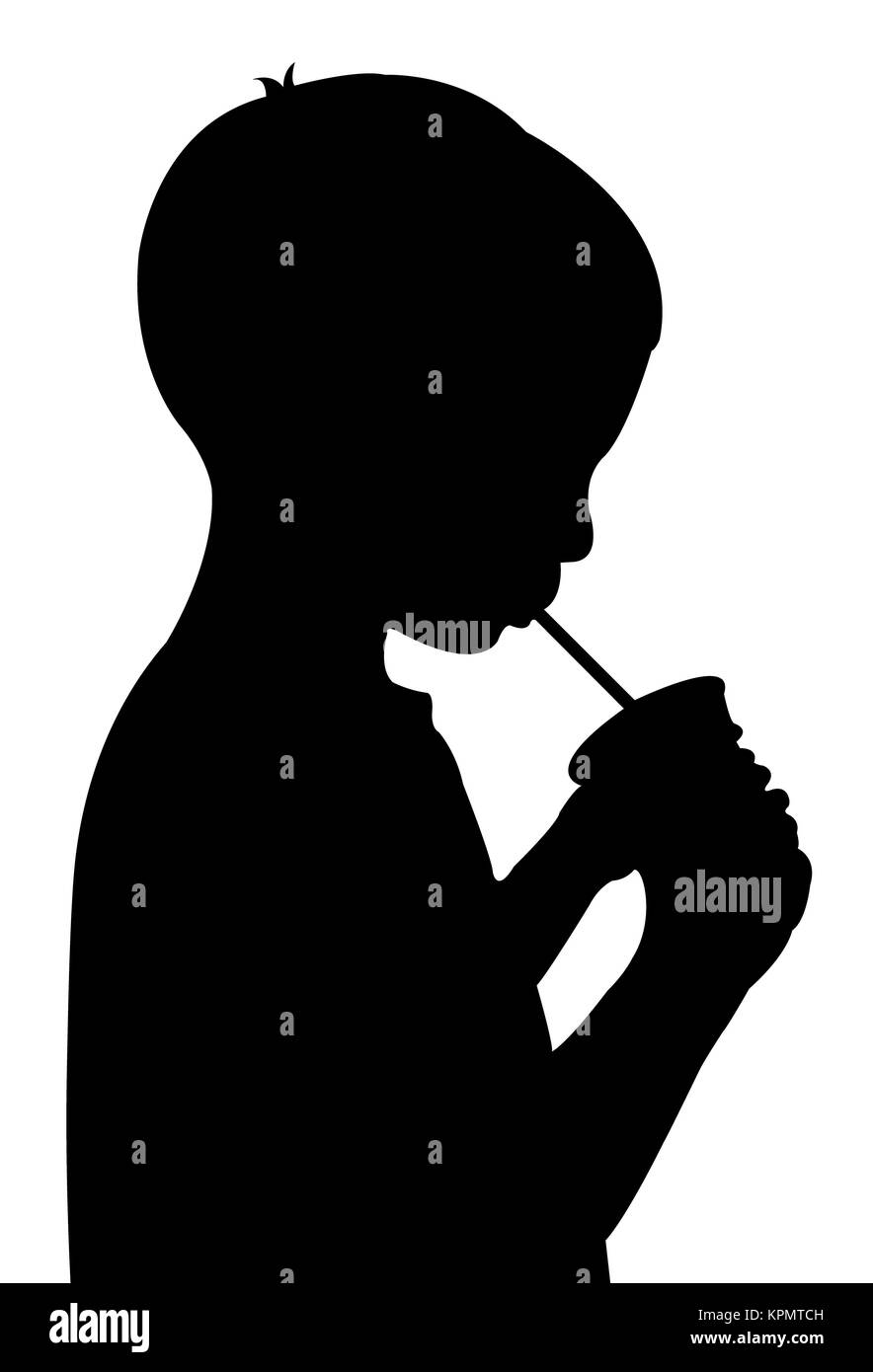 a child drinking water, silhouette Stock Photo
