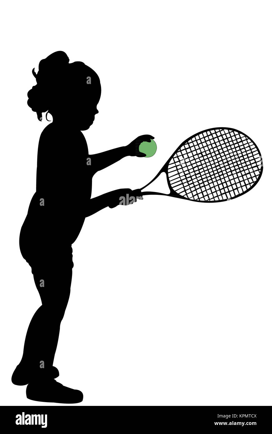 silhouette of child playing tennis Stock Photo