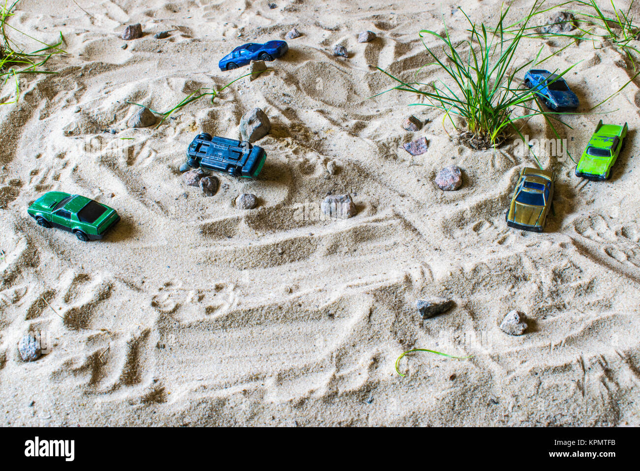 Racing cars on the sand compete in the game. Machines are trying to ...