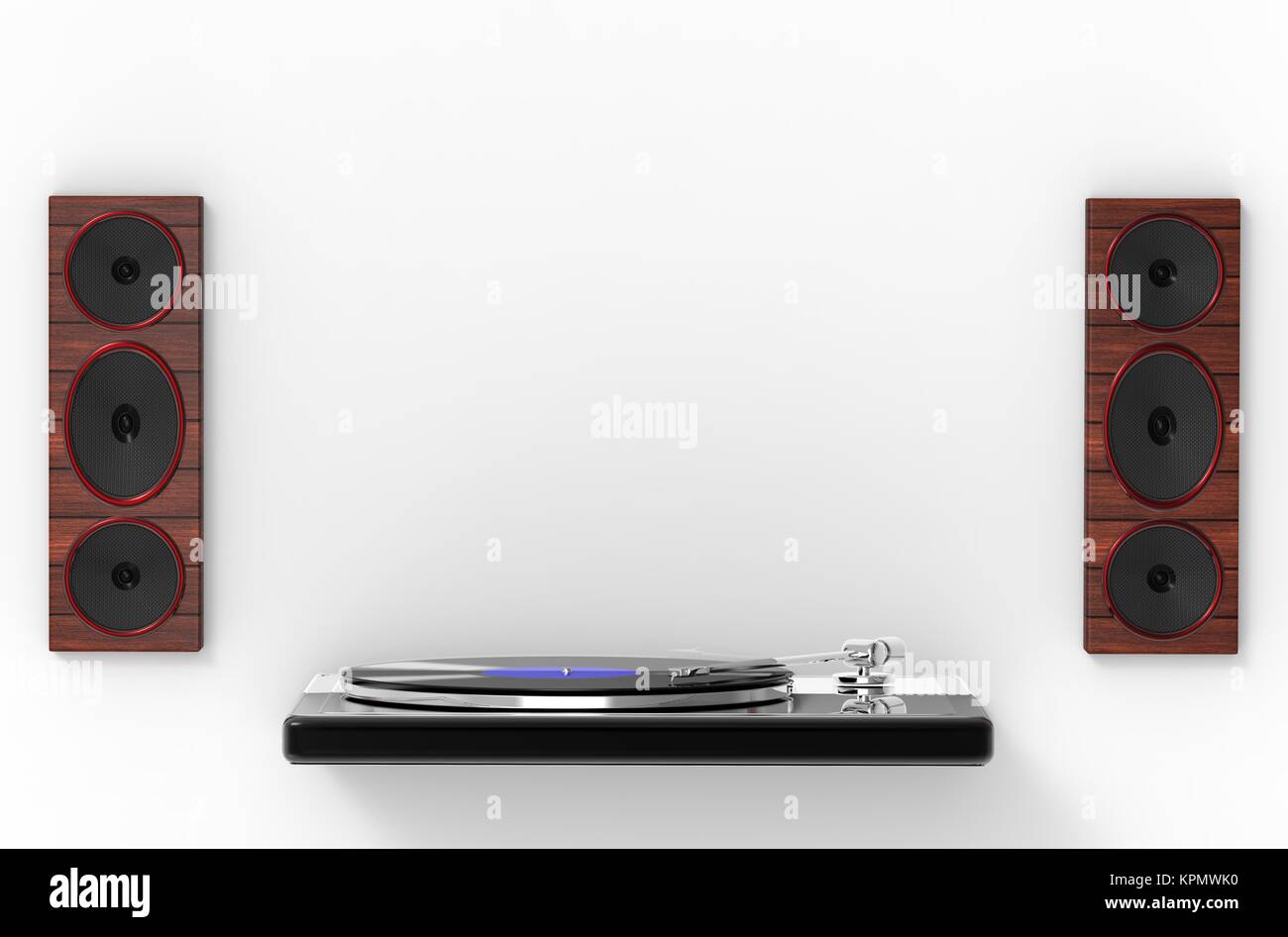 Modern Stereo Turntable Vinyl Record Player isolated with white Stock Photo