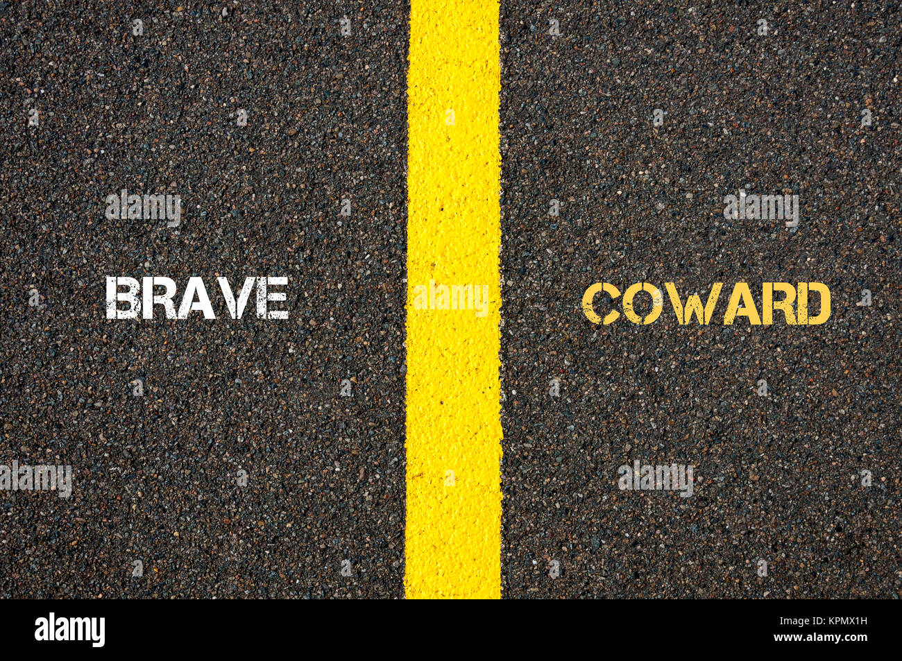 Antonym concept of BRAVE versus COWARD Stock Photo Alamy