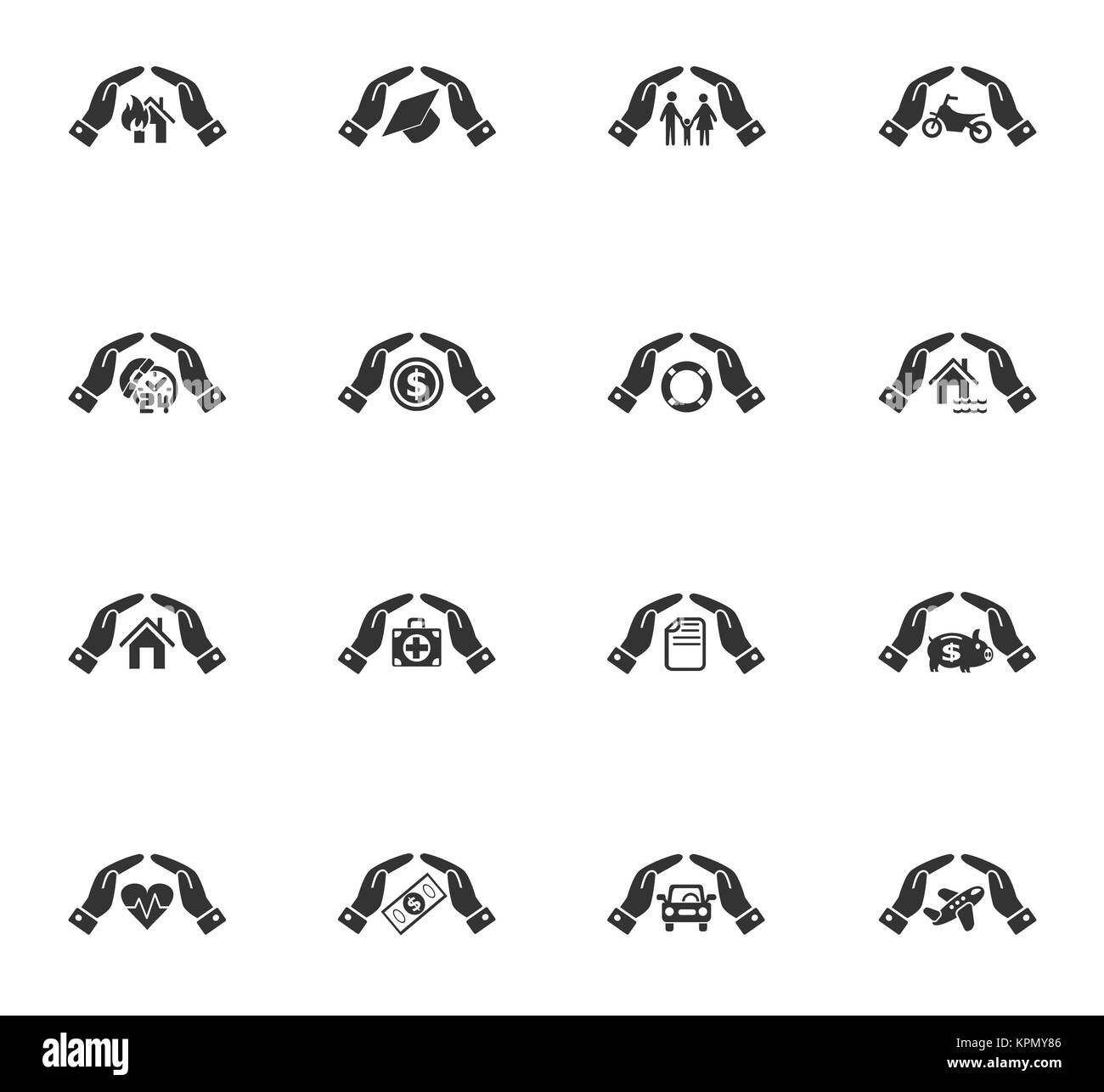 insurance hand icon set Stock Photo - Alamy