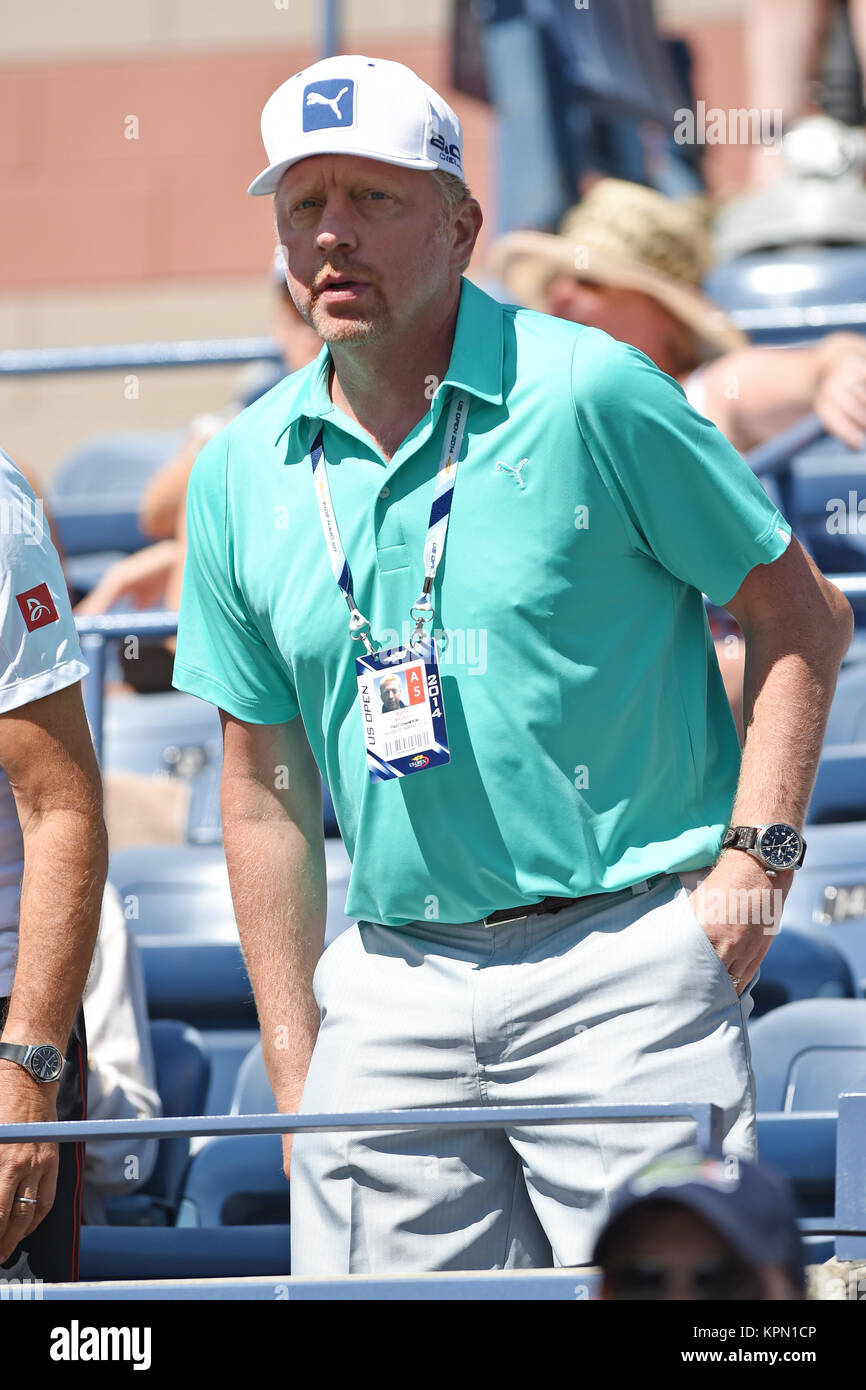 FLUSHING NY- AUGUST 28:  Boris Becker, Day Four of the 2014 US Open at the USTA Billie Jean King National Tennis Center on August 28, 2014 in the Flushing neighborhood of the Queens borough of New York City.   People:  Boris Becker Stock Photo