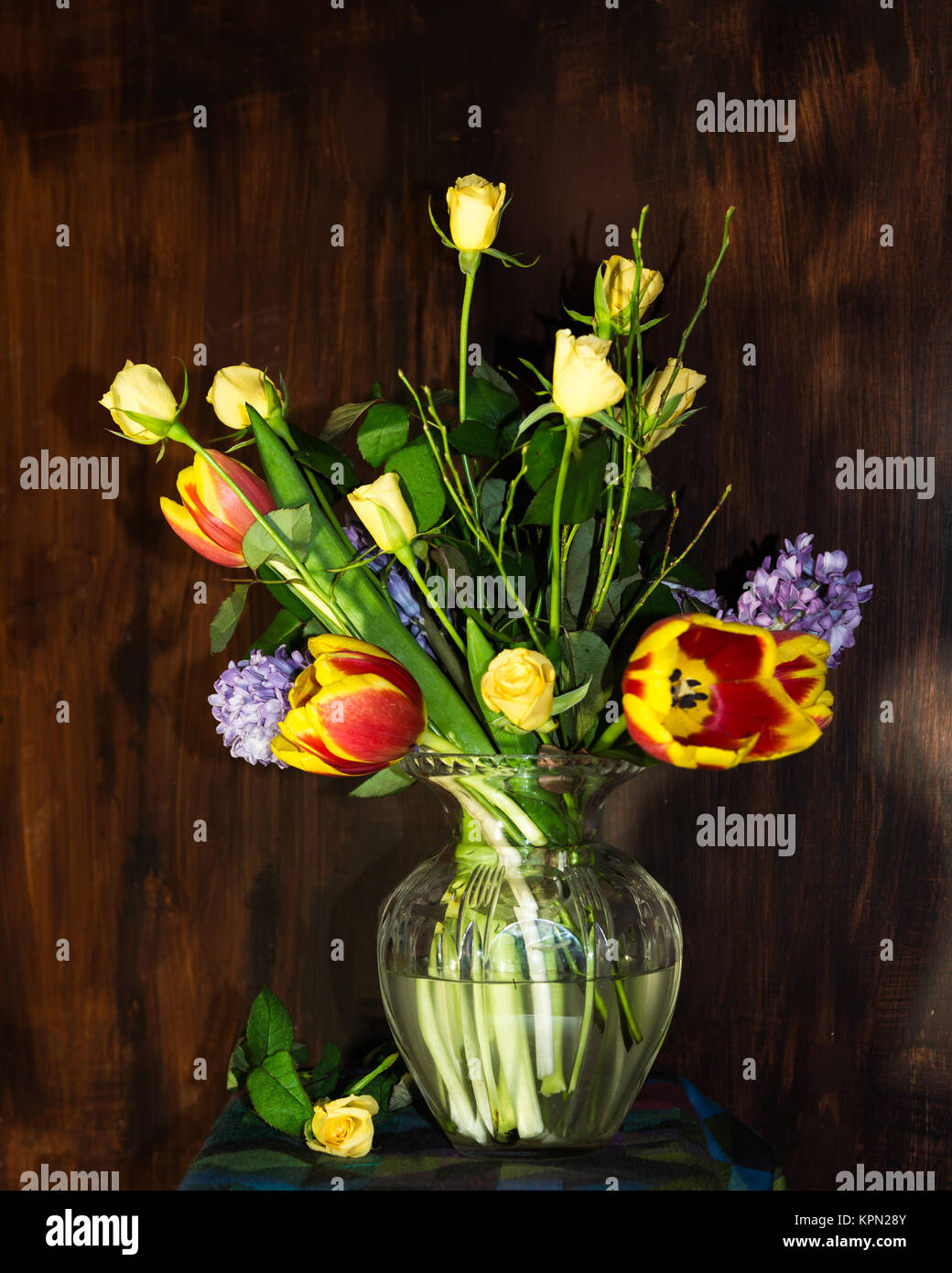 still life with flowers in a glass vase Stock Photo - Alamy