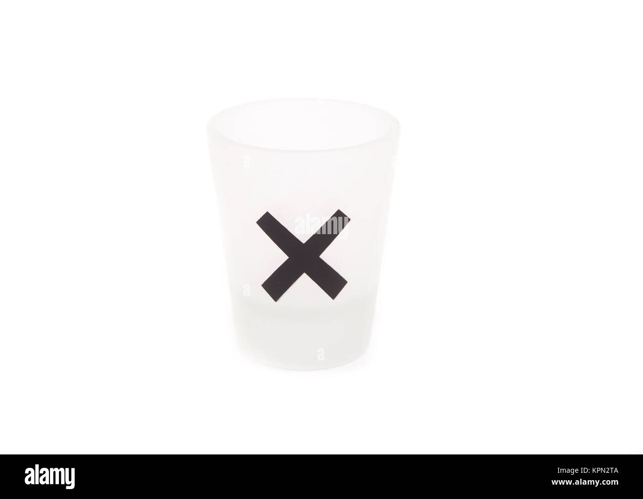 glass beaker labeled X on a white background Stock Photo