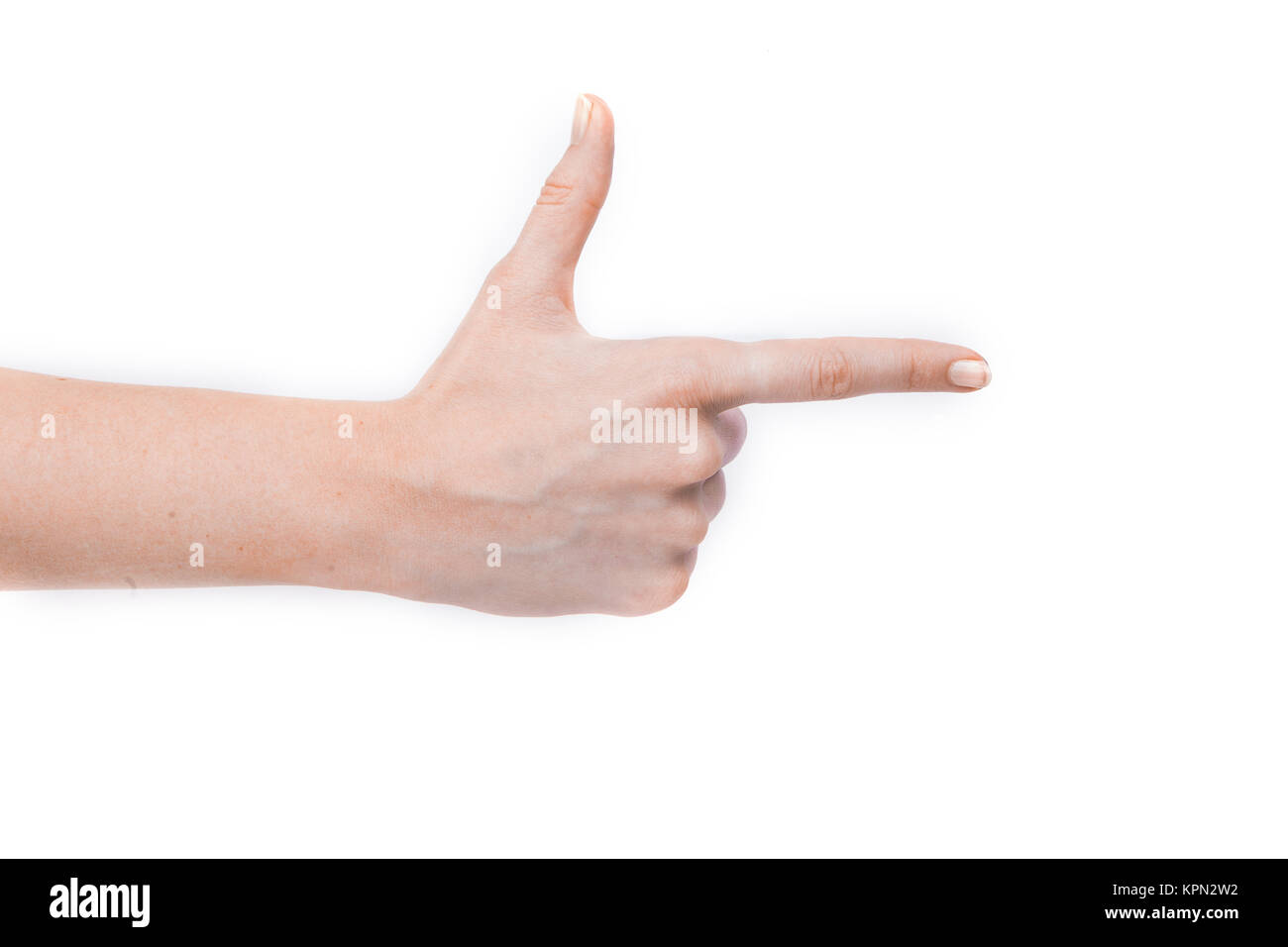Female hand showing gesture on an isolated white background Stock Photo ...