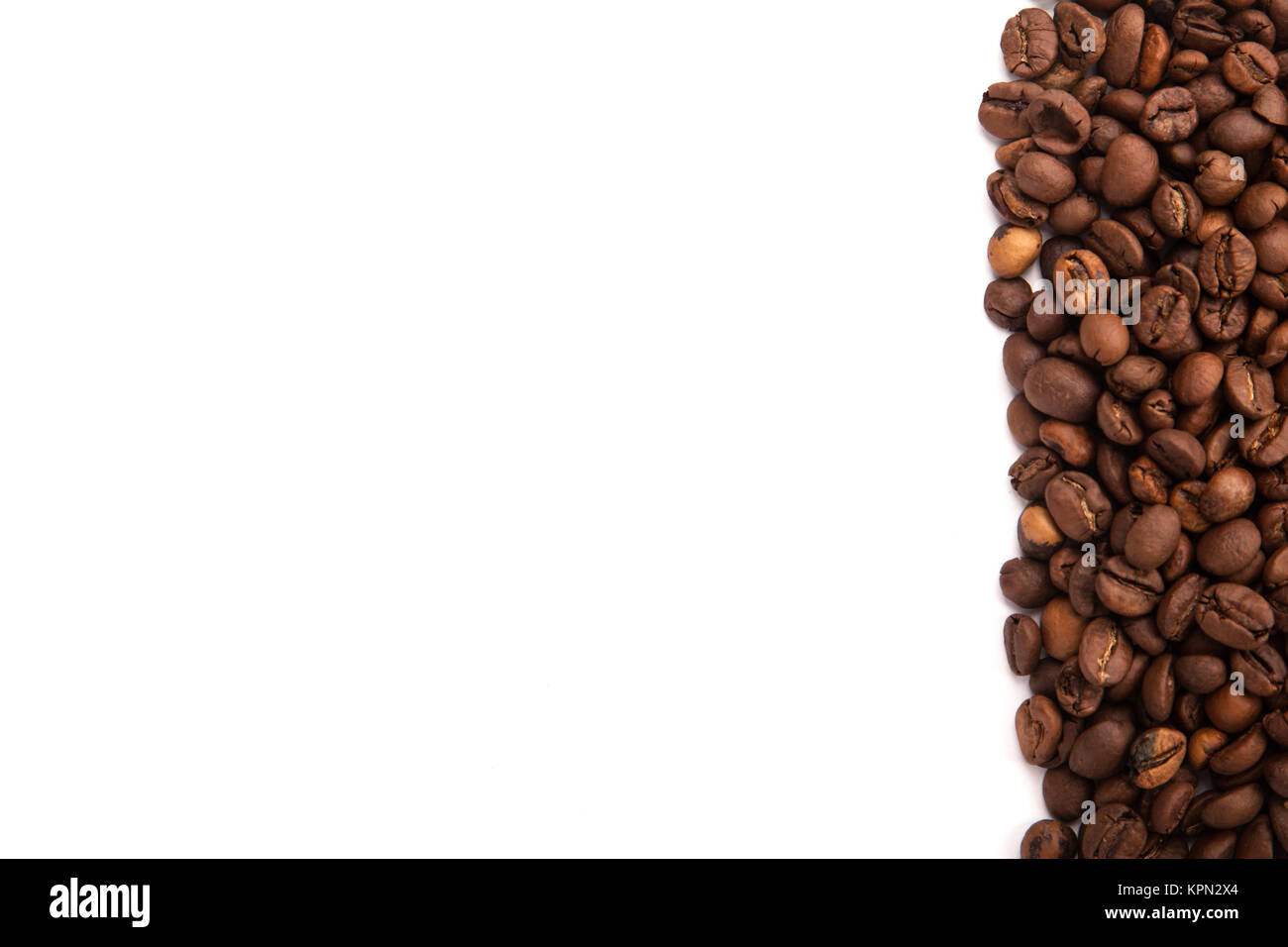 roasted coffee beans with space for advertising text isolated on white ...
