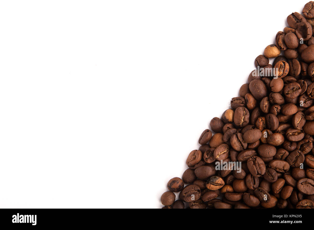 roasted coffee beans with space for advertising text isolated on white ...