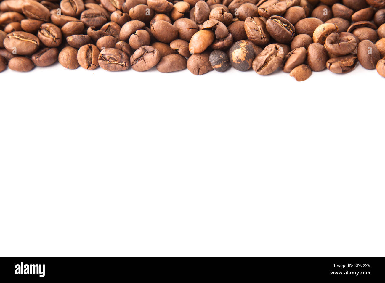 roasted coffee beans with space for advertising text isolated on white ...