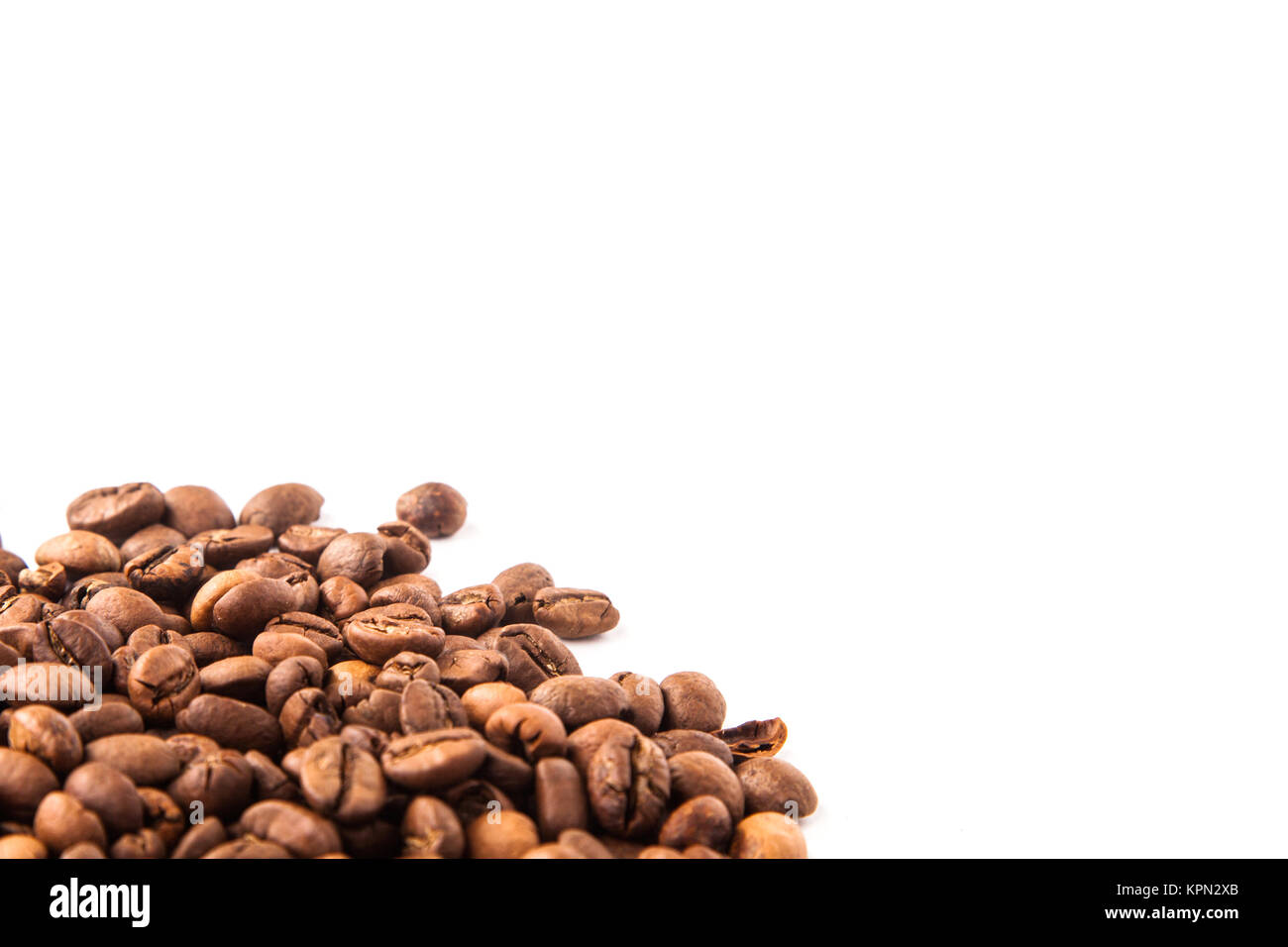 roasted coffee beans with space for advertising text isolated on white ...