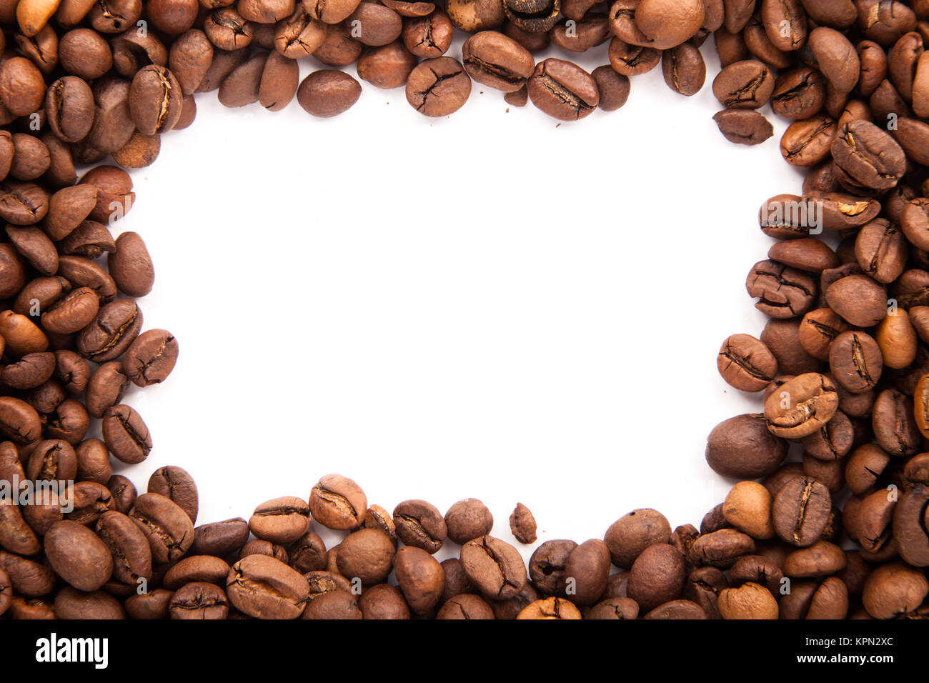 roasted coffee beans with space for advertising text isolated on white ...