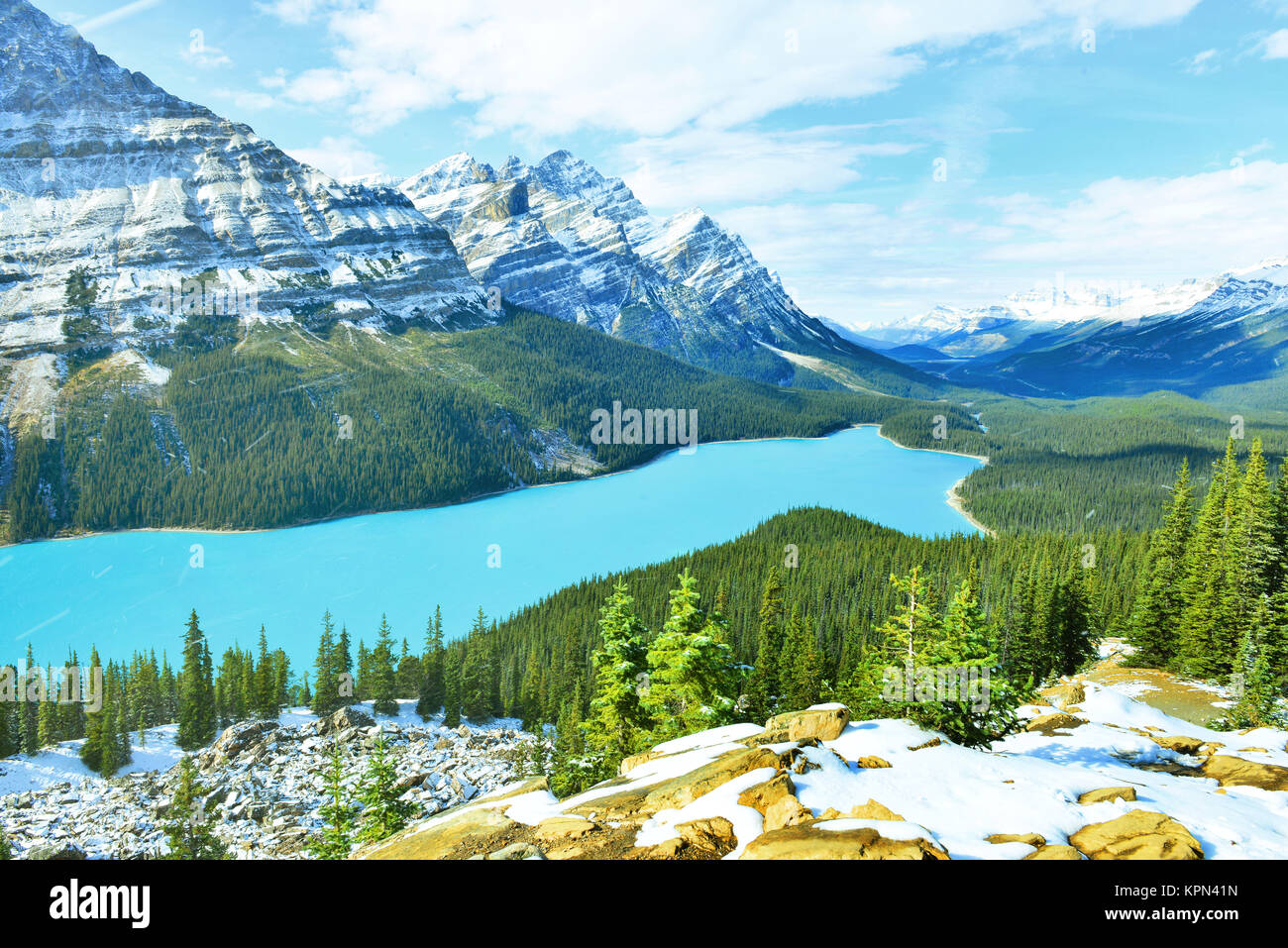 View from Bow Summit of Peyto lake in Banff National Park, Alberta ...