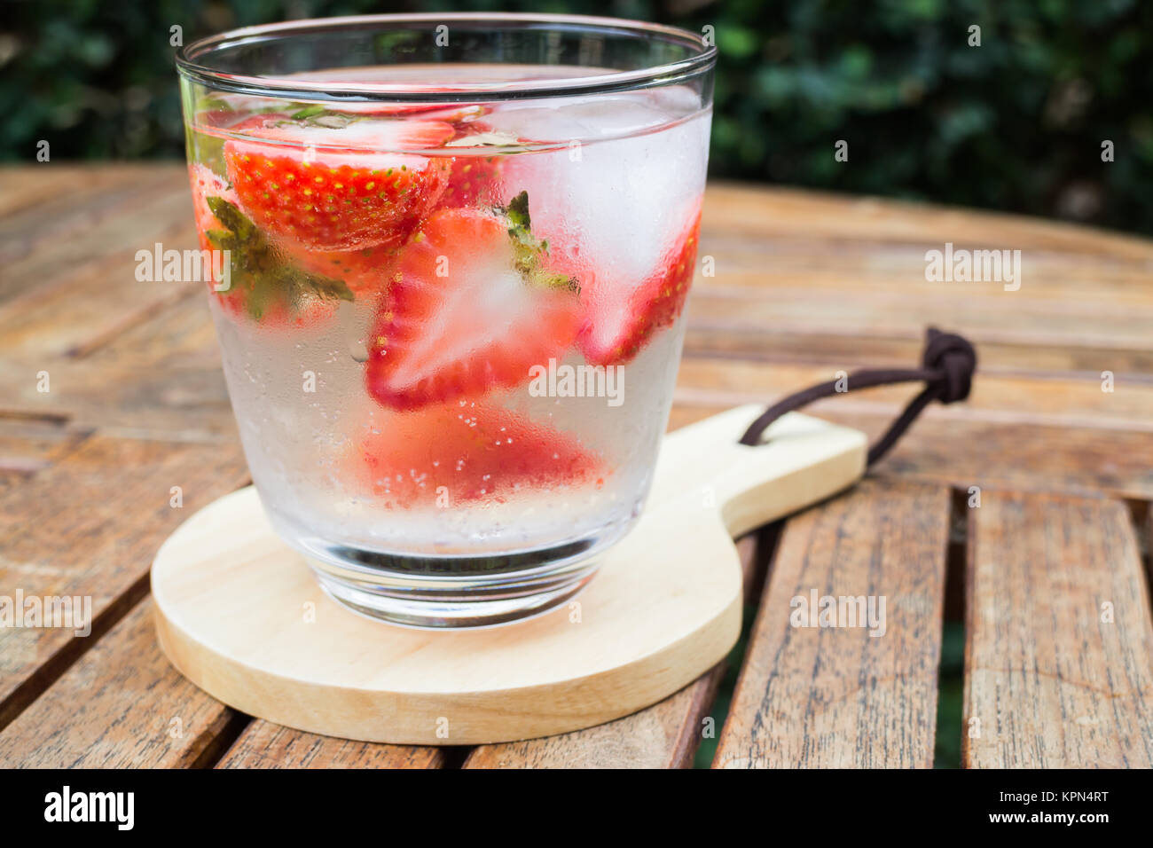 Close-up glass of strawberry infused water Stock Photo