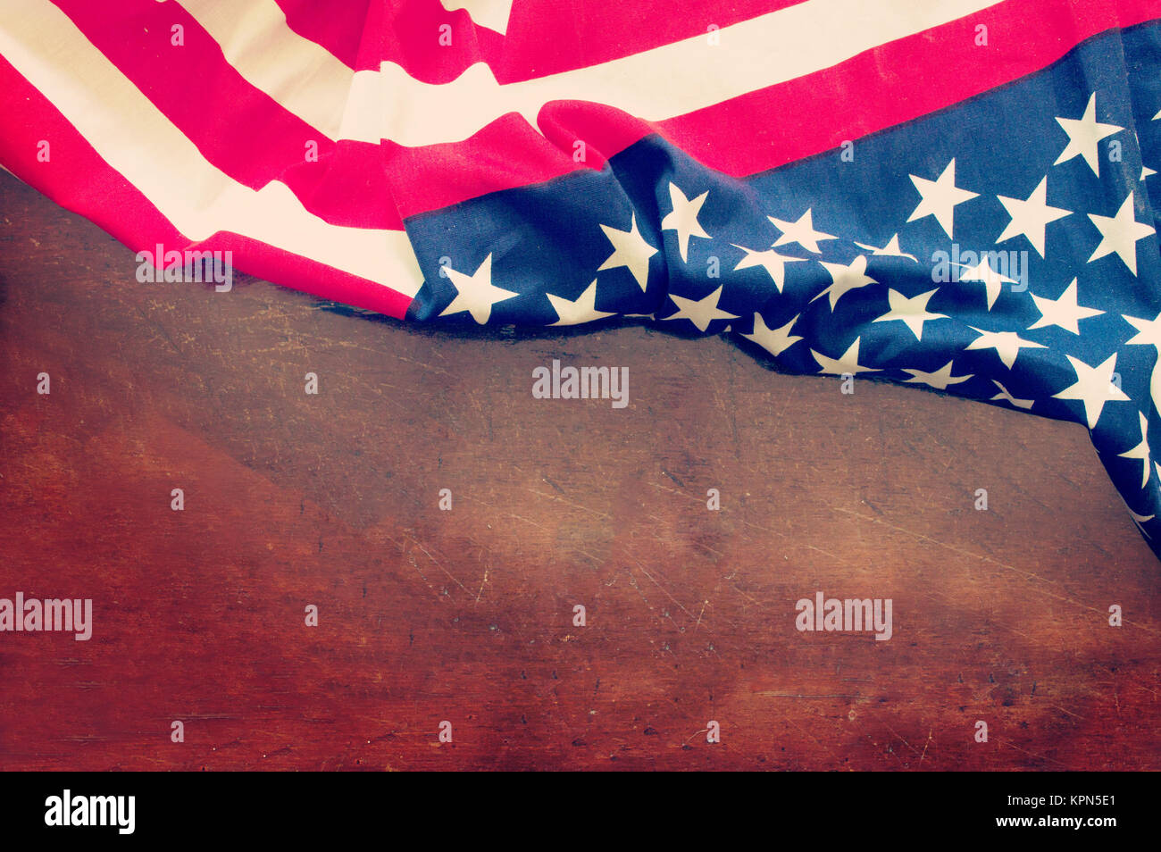 American flag on grunge wooden background Stock Photo