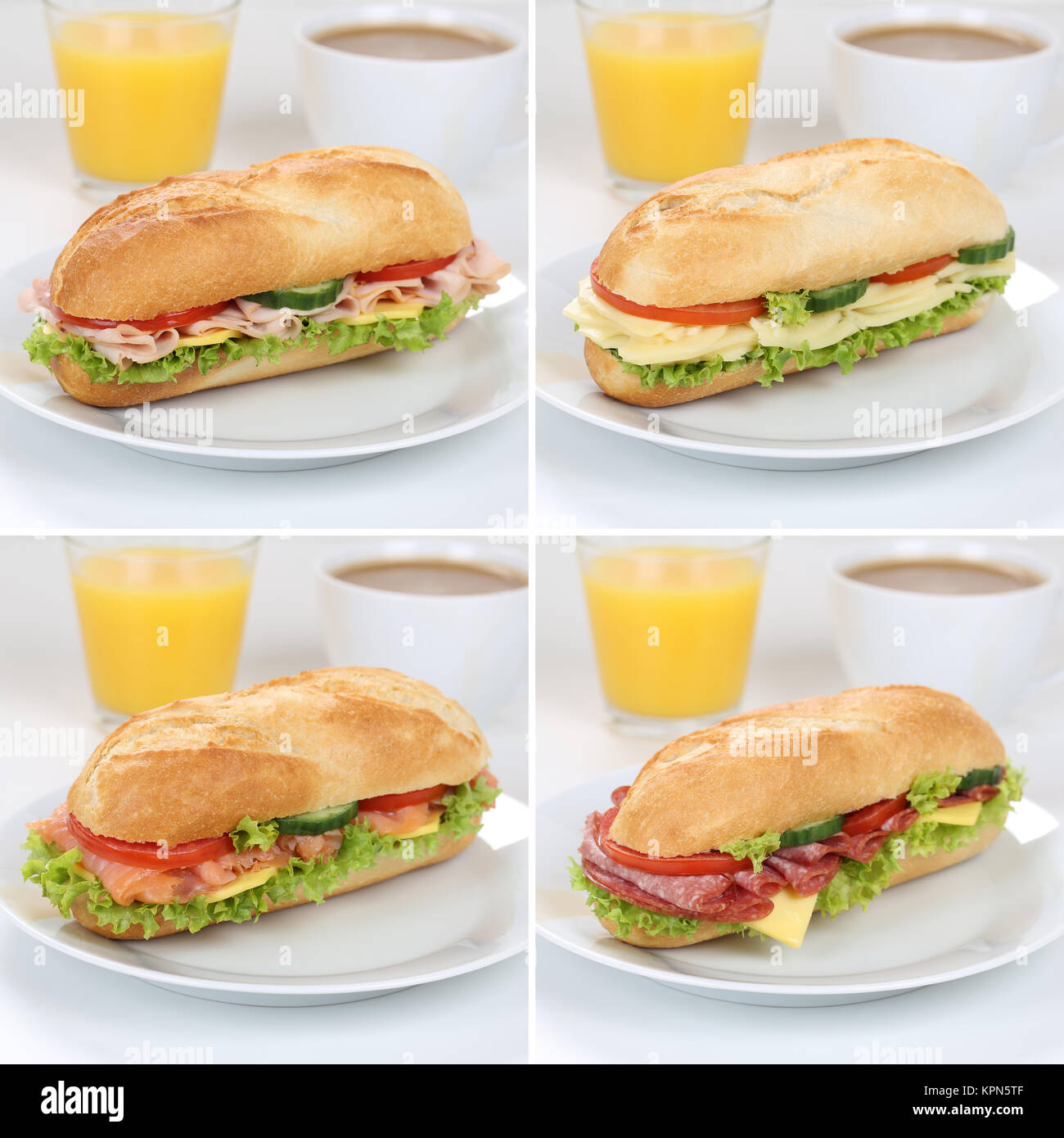 healthy food collection of baguettes for breakfast with ham,salami