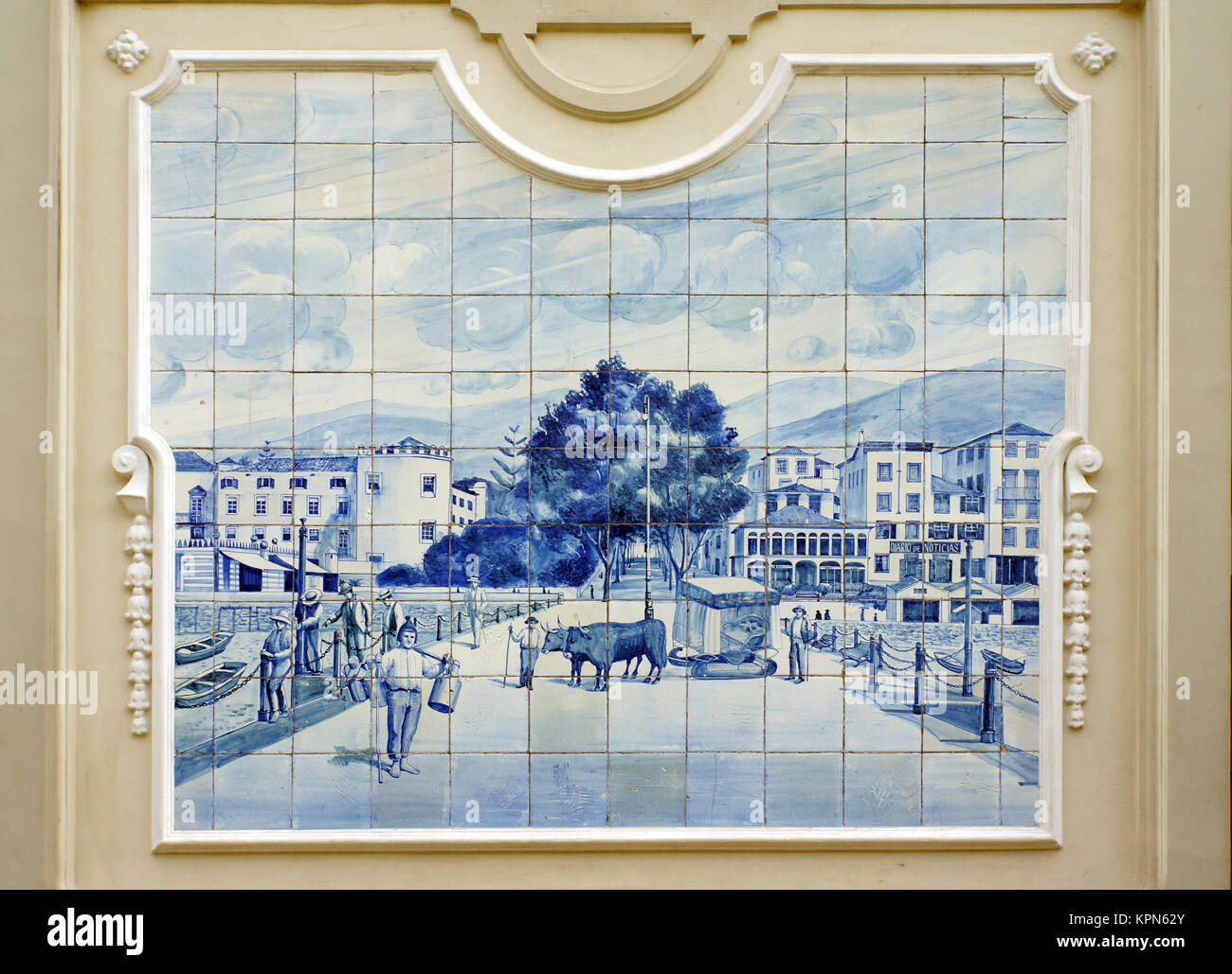 tile image with a historical scene in the old town Stock Photo