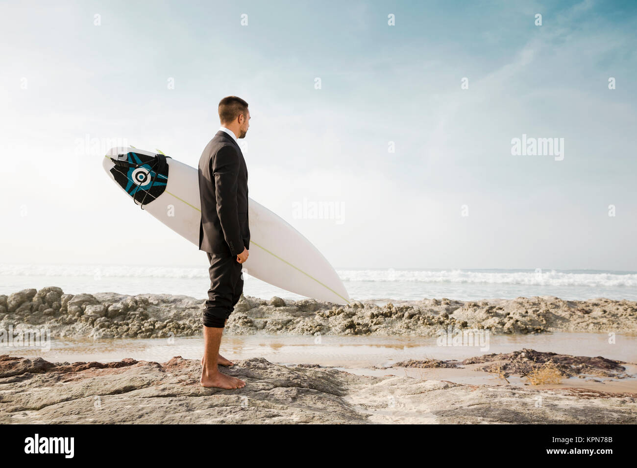 Businessman beach ocean surf water suit hi-res stock photography and images  - Alamy