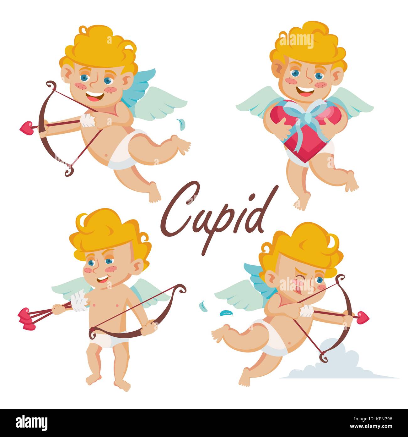 Cupid Set Vector. Cupids Bow. Cupid In Different Poses. Happy Valentine s Day. Element For Graphic Design. Isolated Flat Cartoon Character Illustration Stock Vector