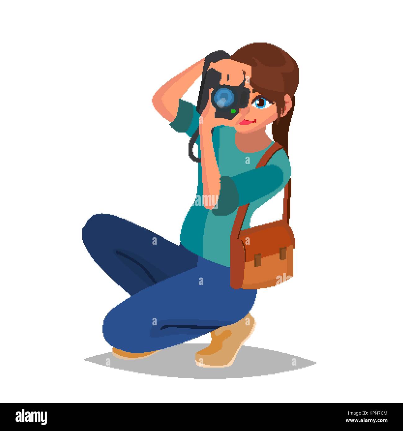 Photographer Woman Vector. Photo Equipment. Camera. Studio Photography