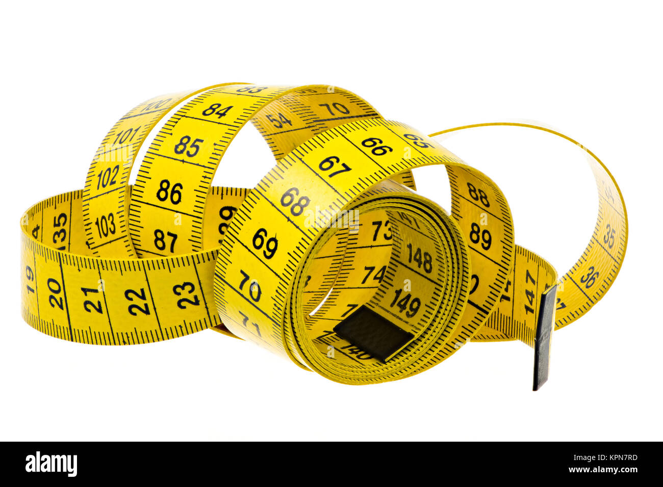 Isolated yellow measuring tape Stock Photo - Alamy