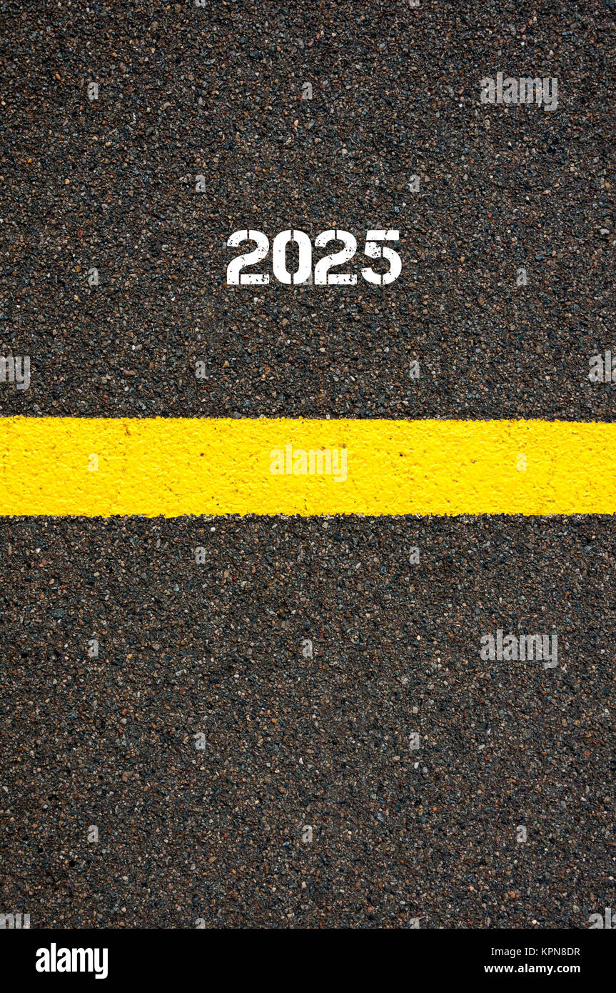 Road marking yellow line year 2025 Stock Photo Alamy