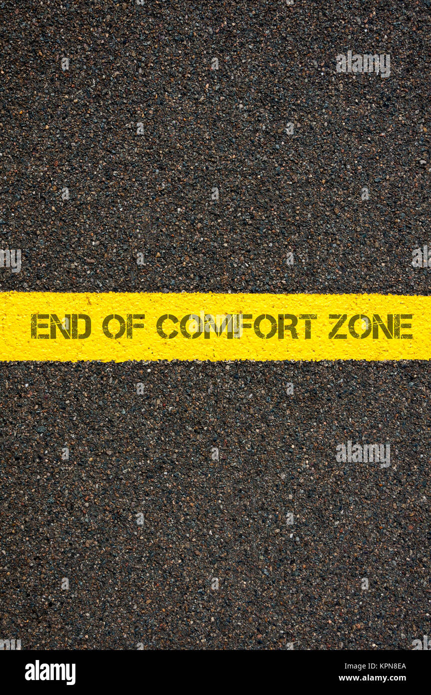 Road Marking Yellow Line Words End Of Comfort Zone Stock Photo