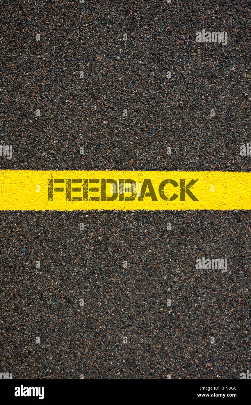 Road marking yellow line with word FEEDBACK Stock Photo Alamy