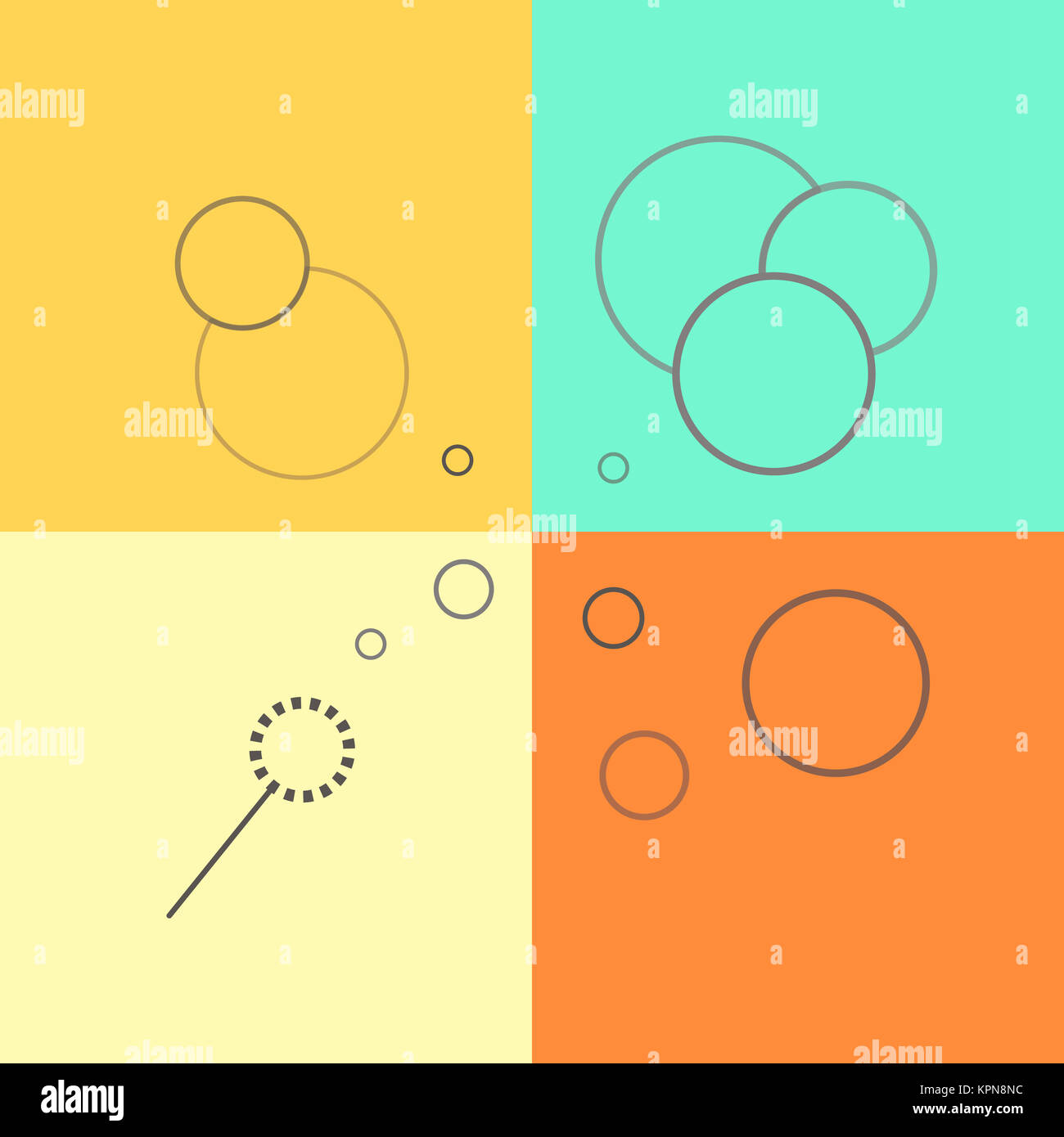Flat vector line icons of soap bubbles on a colorful background Stock ...