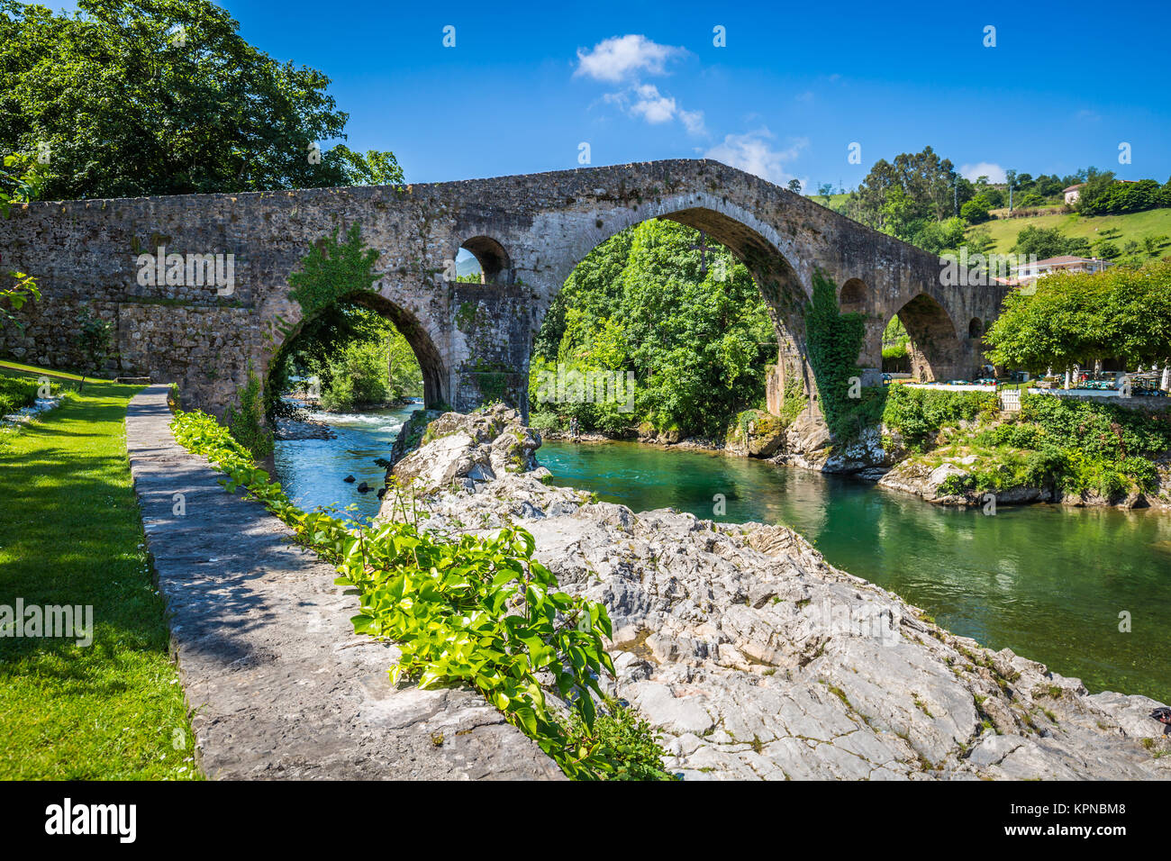 old roman stone bridge in cangas de onis (asturias),spain Stock Photo