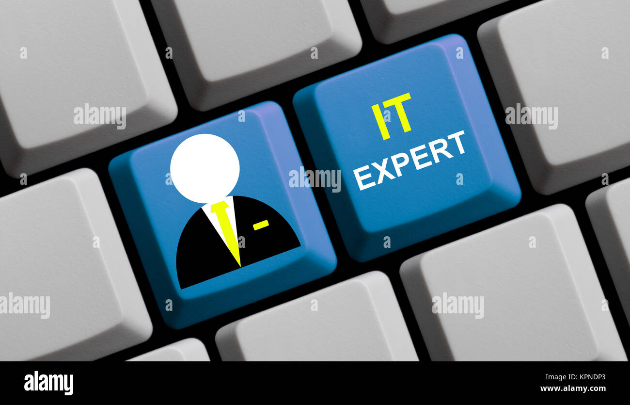 Blaue Tastatur mit Symbol zeigt online IT Expert Stock Photo