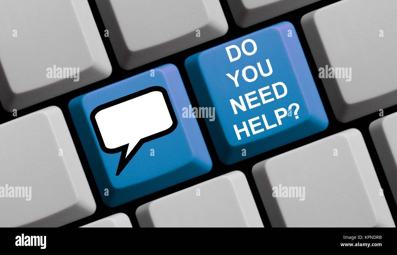 Blaue Tastatur mit Sprechblasen Symbol zeigt Do you need Help Stock Photo -  Alamy