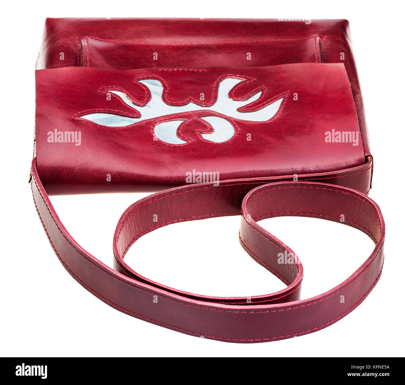 above view dark cherry color handbag with applique Stock Photo - Alamy