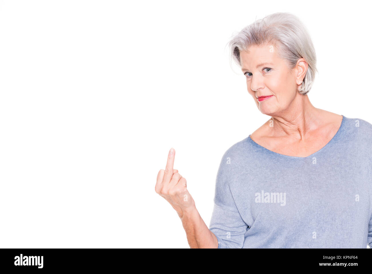 woman showing middle finger Stock Photo