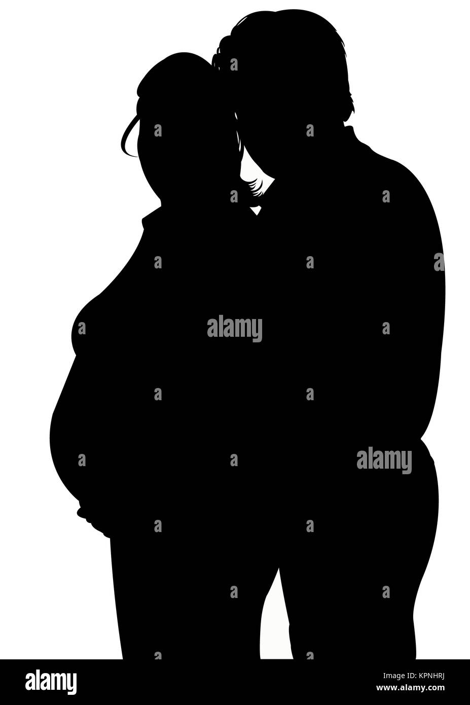 Silhouette of the pregnant woman and dady Stock Photo