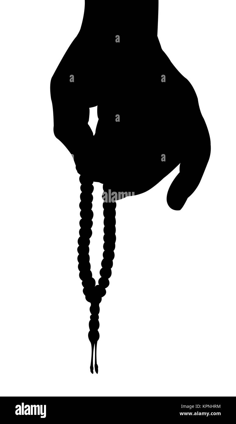 hand with a rosary on a white background Stock Photo