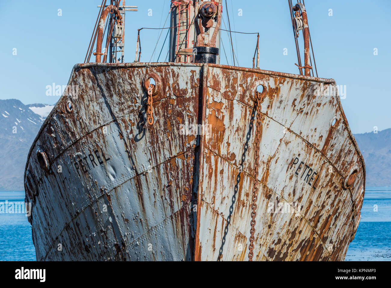 Close-up of bows of old rusting whaler Stock Photo