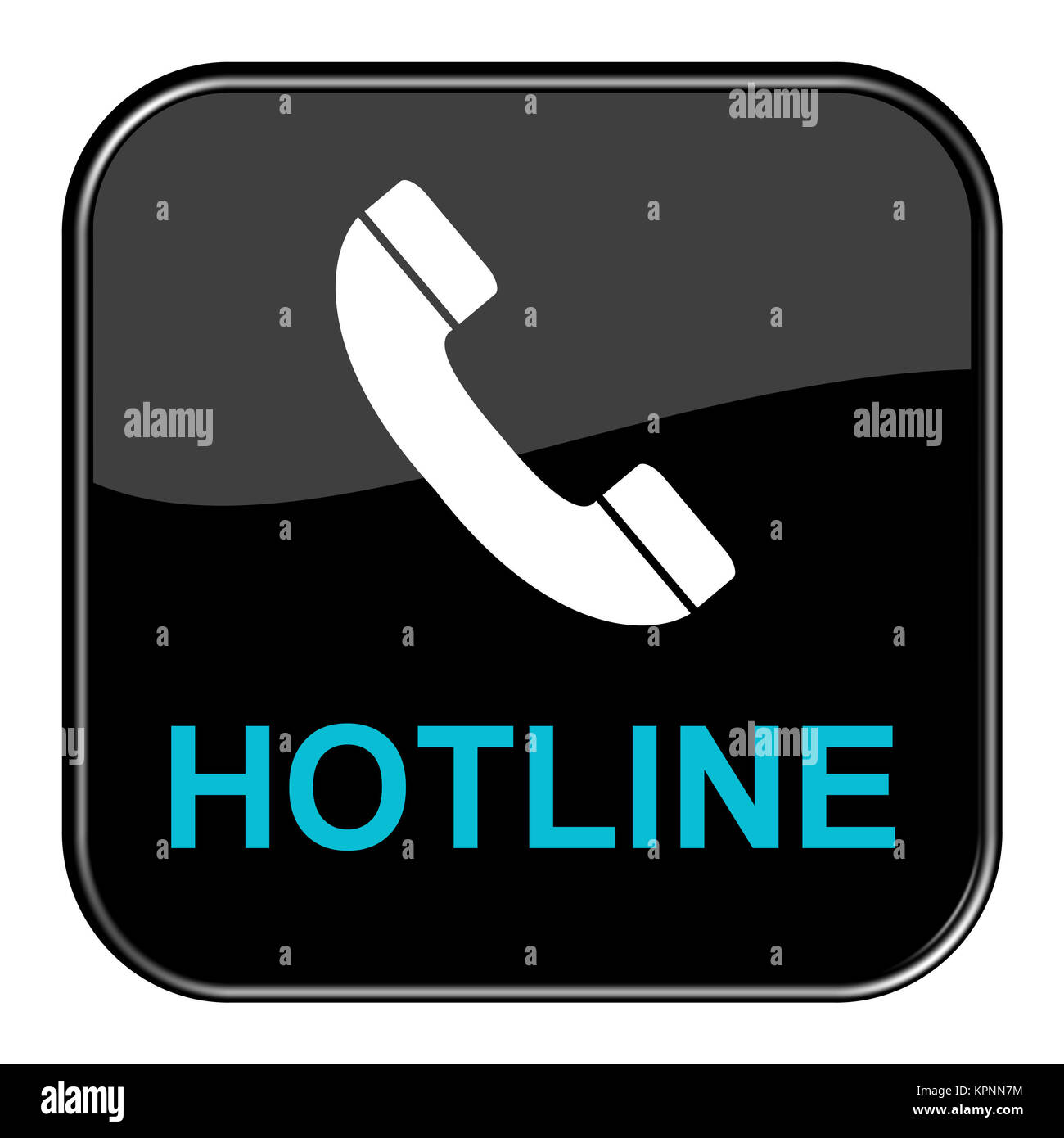 Schwarzer isolierter Button mit Symbol zeigt Hotline Stock Photo