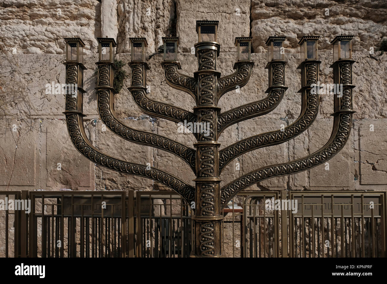 The Jewish Menorah placed in the Western Wall or Kotel in the old city