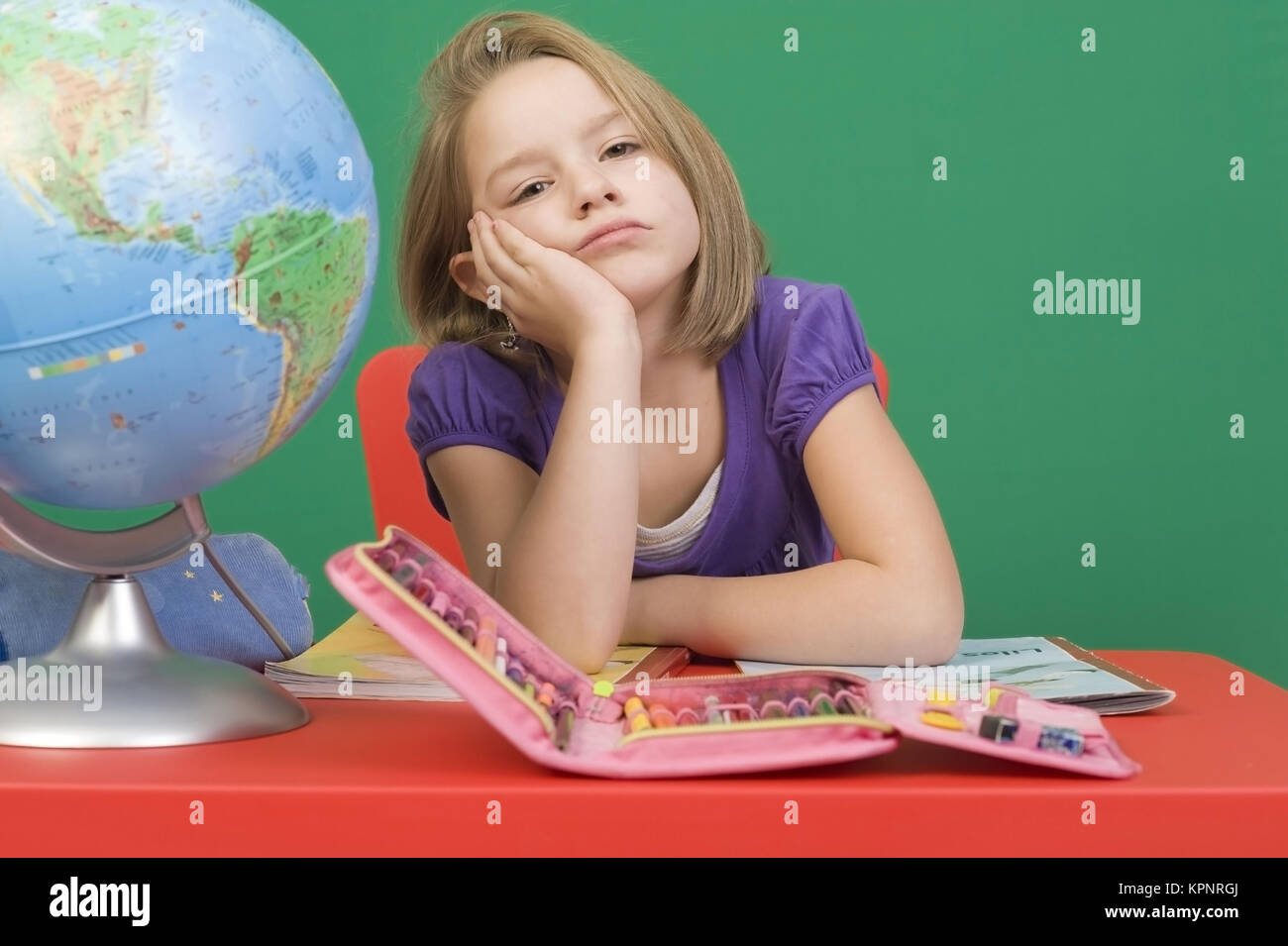 Model release , Lernfaules Maedchen, Symbolbild - girl doesn't want to learn Stock Photo