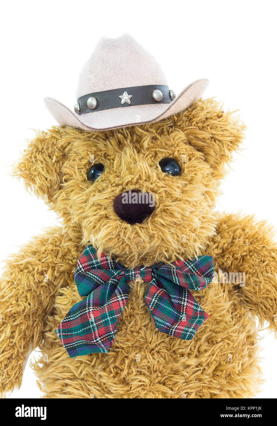 Close up cowboy teddy bear on white Stock Photo