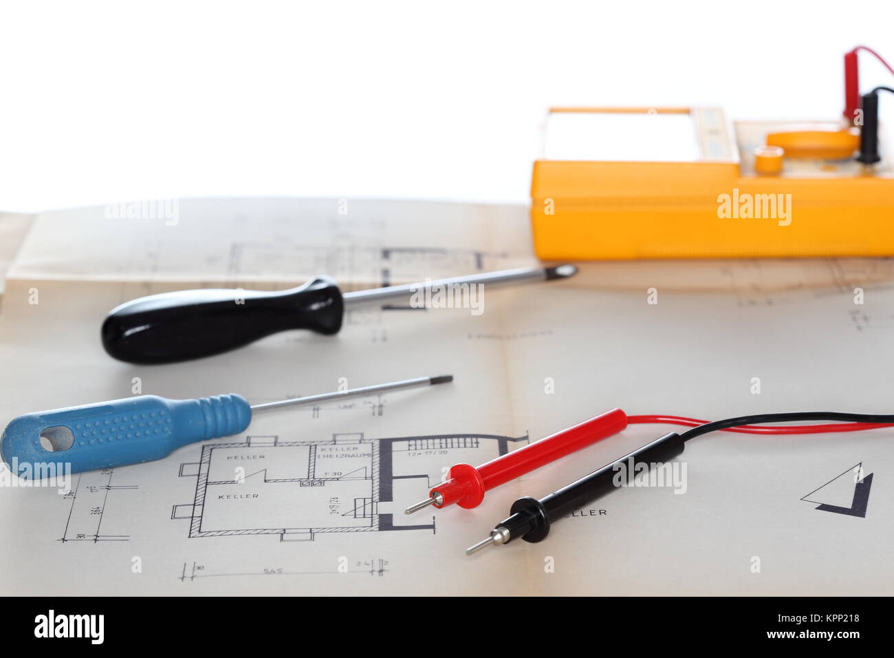 various tools with blueprint Stock Photo - Alamy
